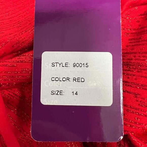 Abby Paris 90015 A-Line V-Neck Spaghetti Stap Long Prom Dress Red Shimmer 14 New - Picture 11 of 11